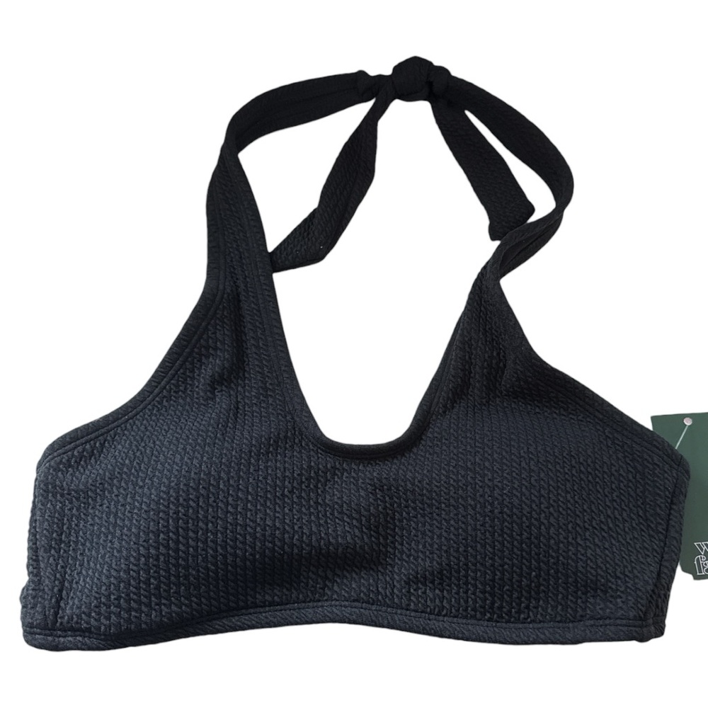 Wild Fable‎ Black Textured Halter Bikini Top Medium 8-10 NWT Removable Pads